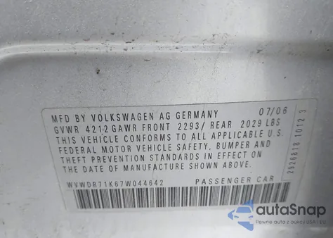 2007 Volkswagen Rabbit 4-Door из США, поврежденный, VIN WVWDR71K67W044642